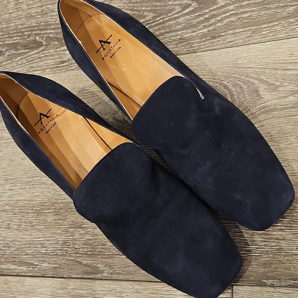 AQUATALIA Weatherproof Blue Suede Heeled Loafers Pumps Size 9